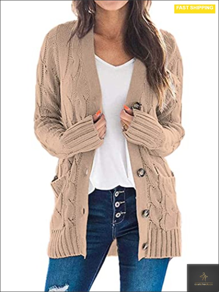 Cable Knit Cardigan Sweater Open Front Chunky Long Sleeve Coatigan With Pockets